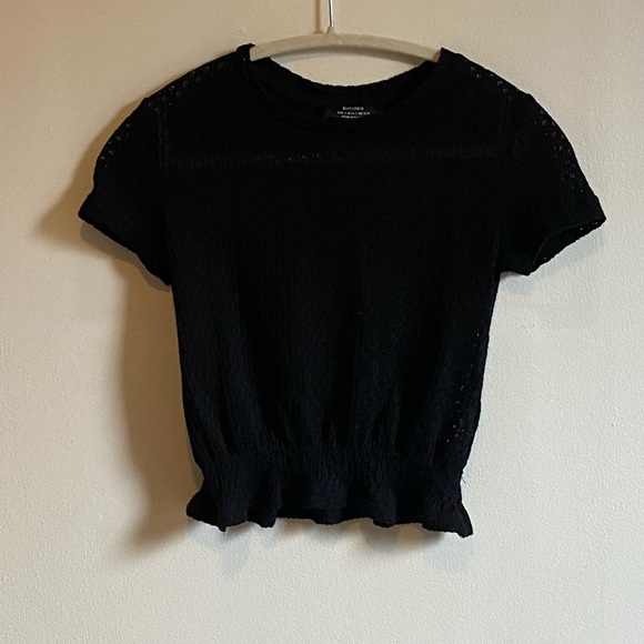 BERSHKA Black Knit Crop Top Elastic Waist Size Small - Picture 11 of 11